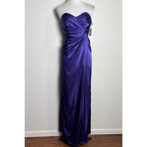 David's Bridal Purple Satin Strapless Maxi Dress Sz 6 Bridesmaid Wedding Prom